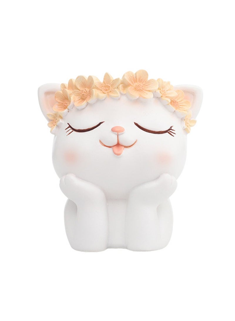 Generic Creative Cartoon Animal Resin Succulent Plant Pot, Suitable For Herb Plants, Succulent Plants, Cactus Pen Holder, Suitable For Micro Landscape Home Decoration (Cat)  - Image 1