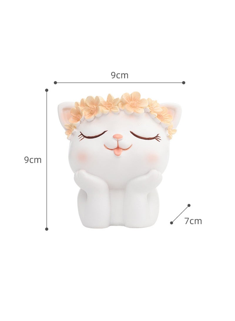 Generic Creative Cartoon Animal Resin Succulent Plant Pot, Suitable For Herb Plants, Succulent Plants, Cactus Pen Holder, Suitable For Micro Landscape Home Decoration (Cat)  - Image 2
