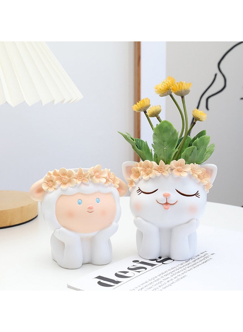 Generic Creative Cartoon Animal Resin Succulent Plant Pot, Suitable For Herb Plants, Succulent Plants, Cactus Pen Holder, Suitable For Micro Landscape Home Decoration (Cat)  - Image 5