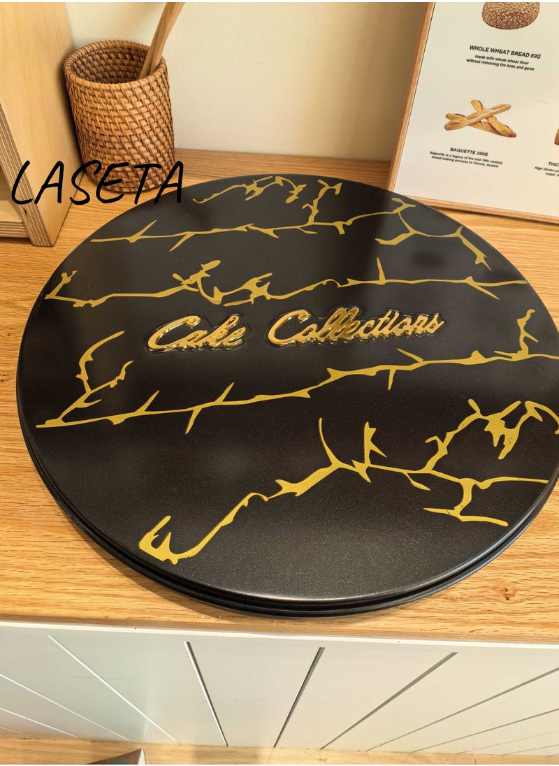 Laseta Round Basbousa Cutting Baking Tray with Cutter - 35 CM Multi Shapes (Black Marble)  - Image 1
