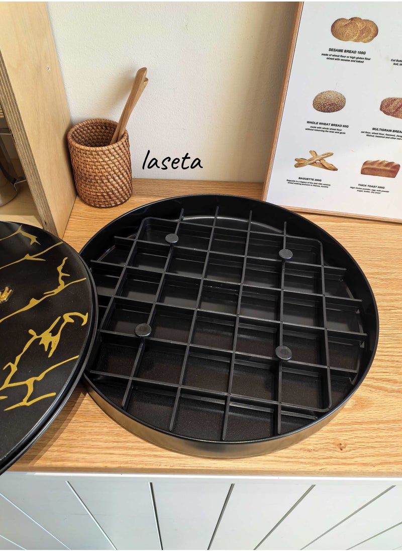 Laseta Round Basbousa Cutting Baking Tray with Cutter - 35 CM Multi Shapes (Black Marble)  - Image 2