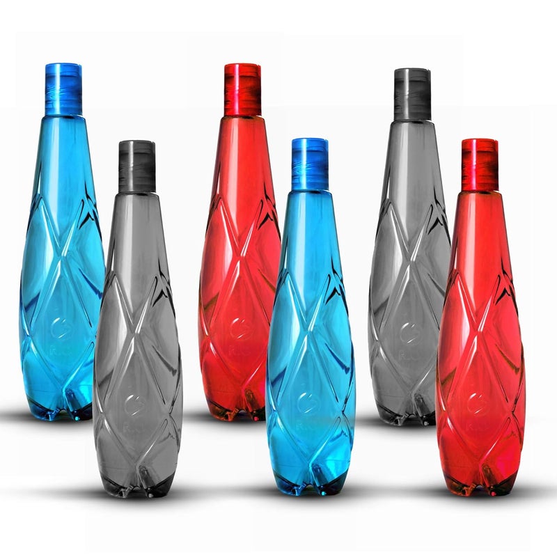 Stysol Unbreakable Water Bottle 1 Litre For Travelling School Office 1000ml Fridge Water Bottles Set of 6 Multicolor BPA Free - Image 1
