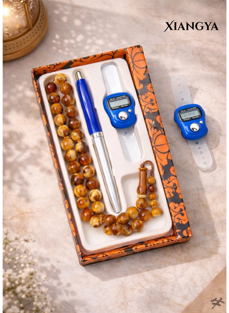 XIANGYA Prayer Beads Tasbih Set with Counter & Pen – 33 Beads Islamic Tasbih with Tassel, Bead Counter Ring and Writing Pen, Religious Gift Set for Daily Dhikr - Image 2
