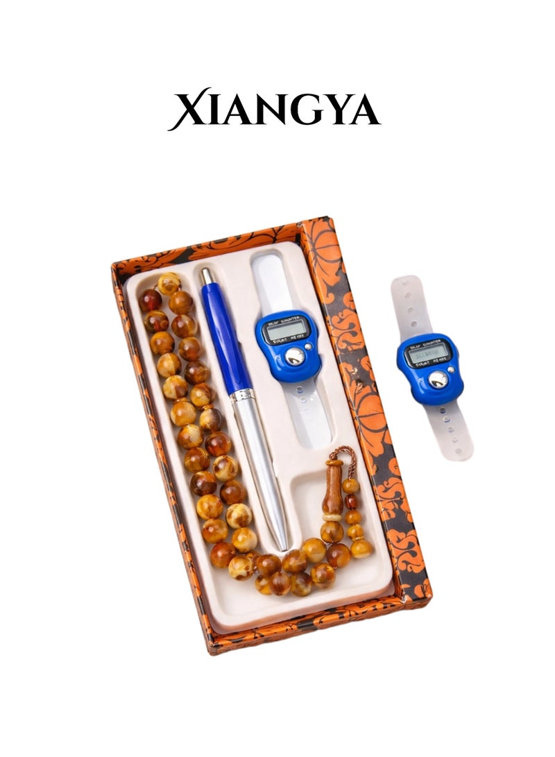 XIANGYA Prayer Beads Tasbih Set with Counter & Pen – 33 Beads Islamic Tasbih with Tassel, Bead Counter Ring and Writing Pen, Religious Gift Set for Daily Dhikr - Image 1