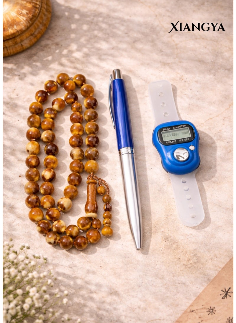 XIANGYA Prayer Beads Tasbih Set with Counter & Pen – 33 Beads Islamic Tasbih with Tassel, Bead Counter Ring and Writing Pen, Religious Gift Set for Daily Dhikr - Image 3