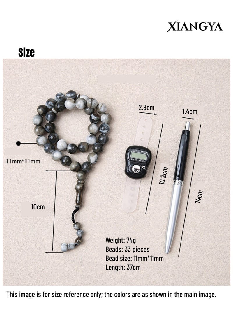 XIANGYA Prayer Beads Tasbih Set with Counter & Pen – 33 Beads Islamic Tasbih with Tassel, Bead Counter Ring and Writing Pen, Religious Gift Set for Daily Dhikr - Image 5