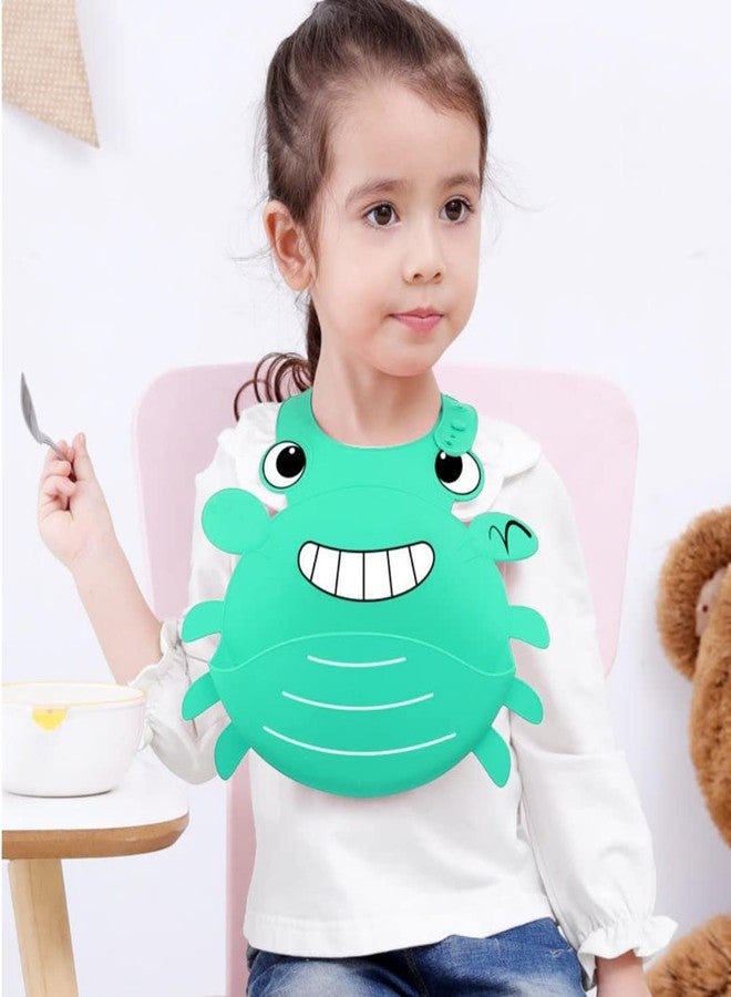 RIANZ Silicone Crab Baby Bibs, Waterproof Baby Drool Bibs with Wide Pocket BPA-Free Easily Wipe Clean Cute Cartoon Design for Unisex Infant Babies Toddlers (6 to 48 Months) (Green) - Image 3