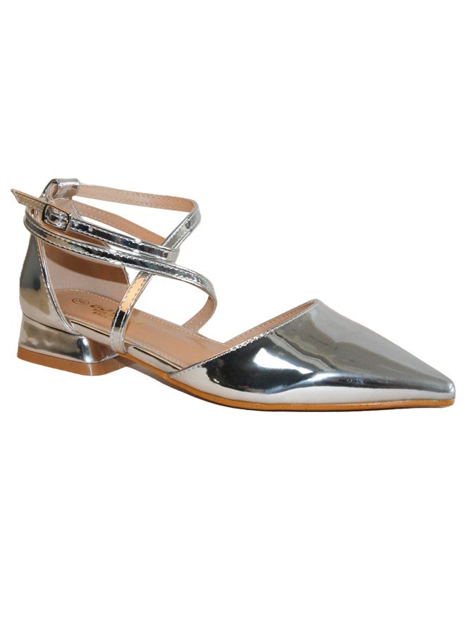 BOTELI Women's 36-41 Silver Pointed Cross Strap Low Heeled Women's Shoes - Image 2