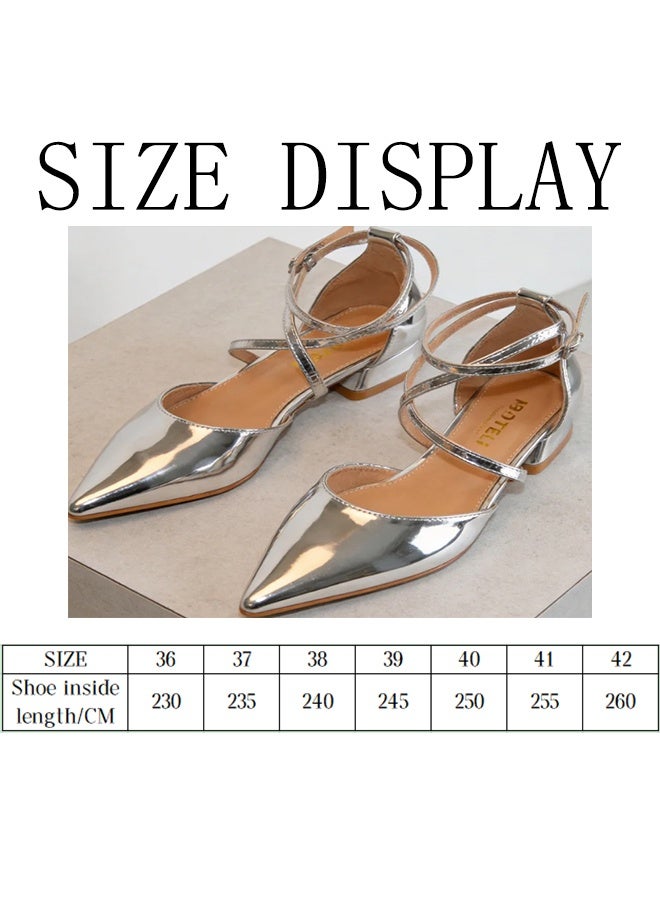 BOTELI Women's 36-41 Silver Pointed Cross Strap Low Heeled Women's Shoes - Image 1