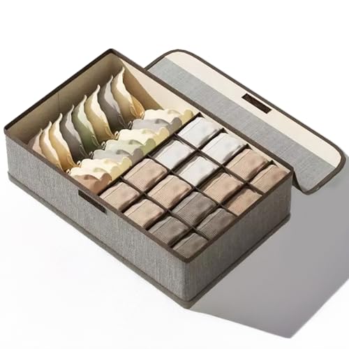 PRIME PICK Storage Box Foldable Cotton Jute Cloth Organizer with Lid Breathable Washable Wardrobe Storage Bin for Clothes Almirah Drawer Grey Pack of 1 - Image 1
