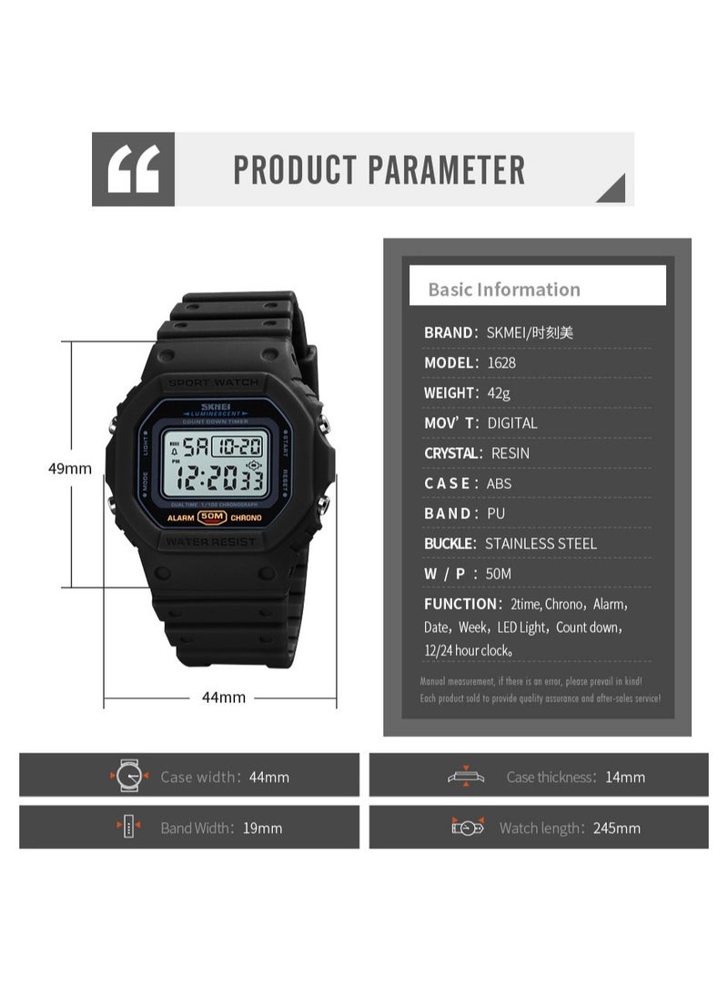 SKMEI - Watches for Men Fashion Sports Water Resistant Watch Black 1628 - Image 1