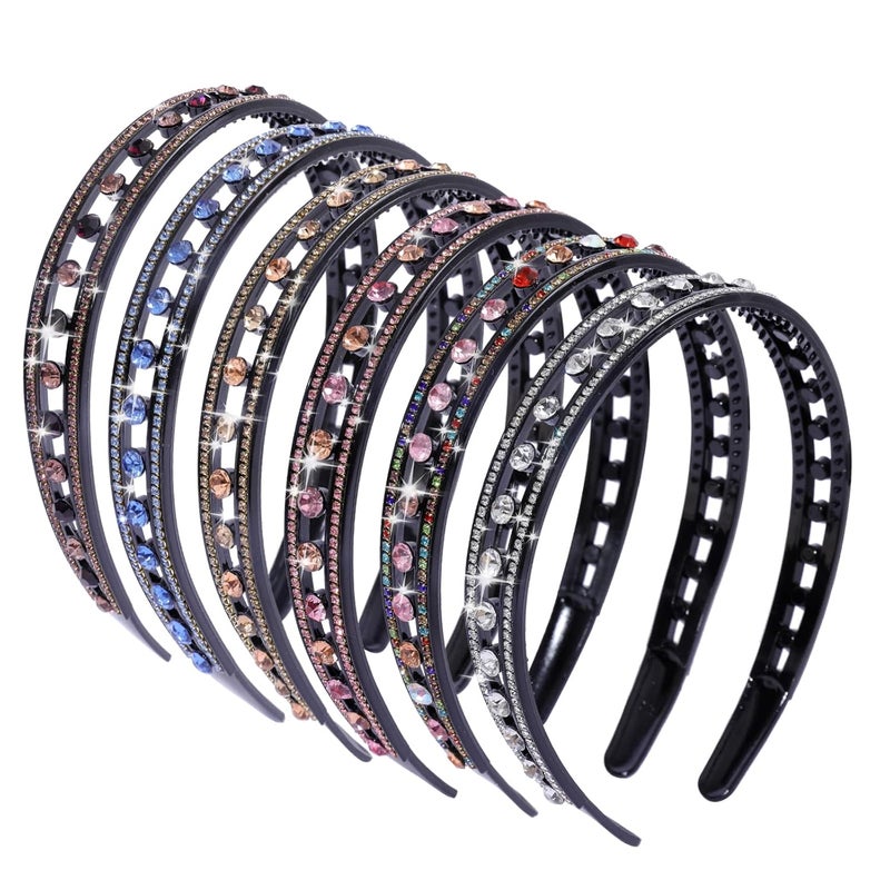 6PCS Rhinestone Headbands for Women Fashion Crystal Headband with Teeth Sparkly jeweled Hairband Non Slip Hair Hoop Glitter Decorative Hair Accessories for Ladies Girls