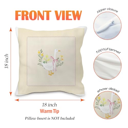 Nvotell Coquette Pink Bow Floral Goose Pillow Covers 18x18, Goose Nursery Decor, Vintage Flower Cute Geese Decorative Throw Pillow Case Covers for Baby Little Girls Room Bedroom, Set of 2 - Image 5