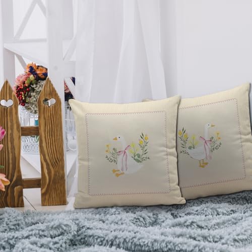 Nvotell Coquette Pink Bow Floral Goose Pillow Covers 18x18, Goose Nursery Decor, Vintage Flower Cute Geese Decorative Throw Pillow Case Covers for Baby Little Girls Room Bedroom, Set of 2 - Image 4