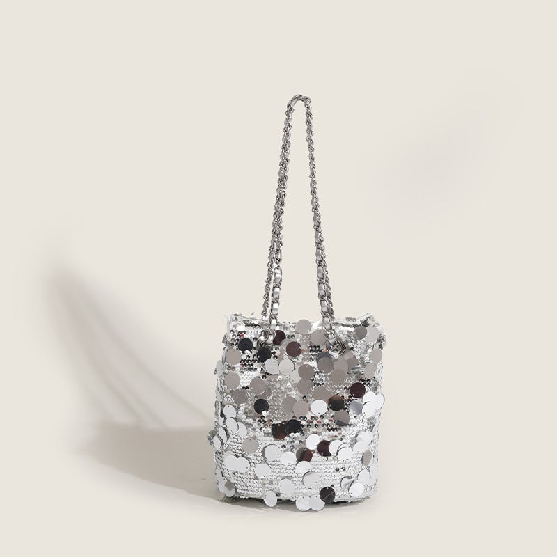 Sequin Bucket Bag Chain Underarm Bag For Women Fashion Trendy High-End Single Shoulder Commuter Bag - Image 3