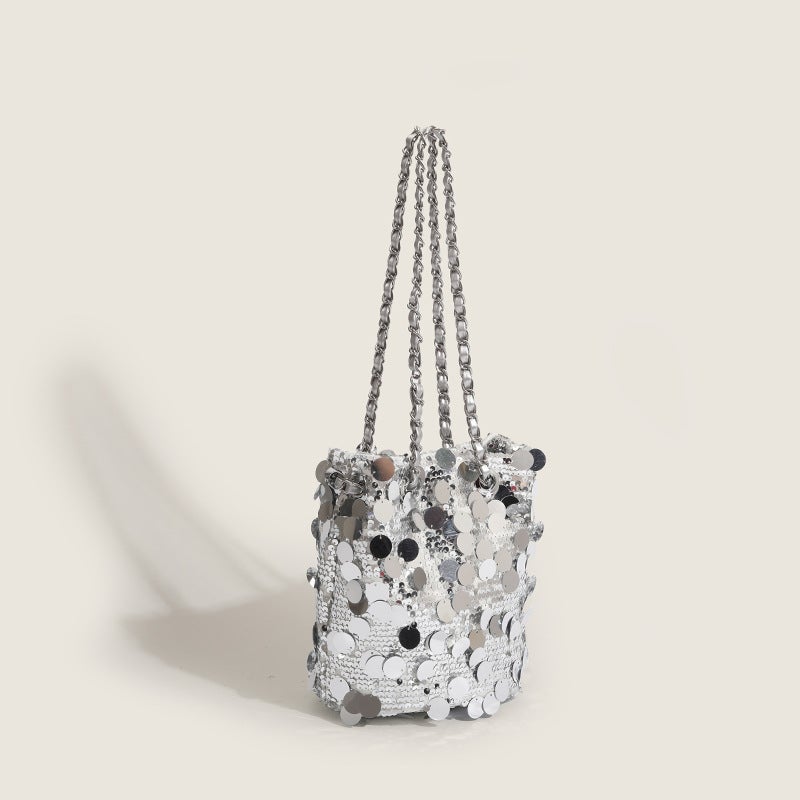 Sequin Bucket Bag Chain Underarm Bag For Women Fashion Trendy High-End Single Shoulder Commuter Bag - Image 2