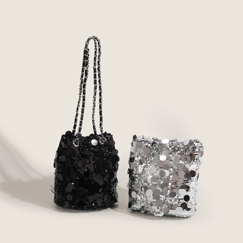 Sequin Bucket Bag Chain Underarm Bag For Women Fashion Trendy High-End Single Shoulder Commuter Bag - Image 4
