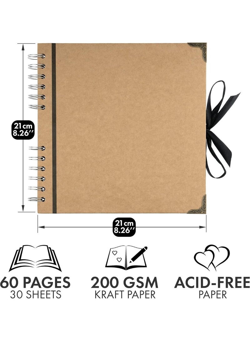 YelaJoy Scrapbook Album 60 Pages (8 X 8 Inch) Brown Thick 200gsm Kraft Paper, Photo Album Scrapbook, Memory Book - Ideal for Your Scrapbooking Albums Art & Craft Projects - Image 2