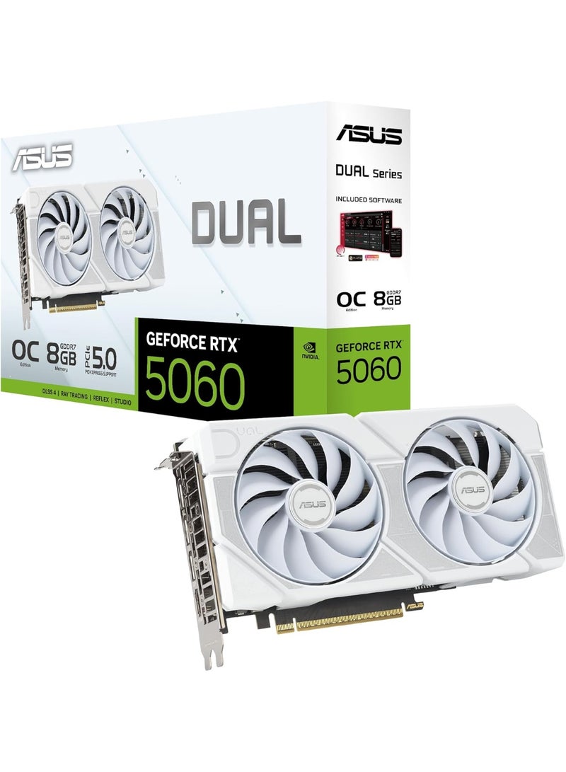 ASUS DUAL NVIDIA GeForce RTX 5060 OC Edition 8GB GDDR7 | PCIE 5.0 | Gaming Graphics Card with Dual Fans | DUAL-RTX5060-O8G-White, 90YV0N15-M0NA00 - Image 1