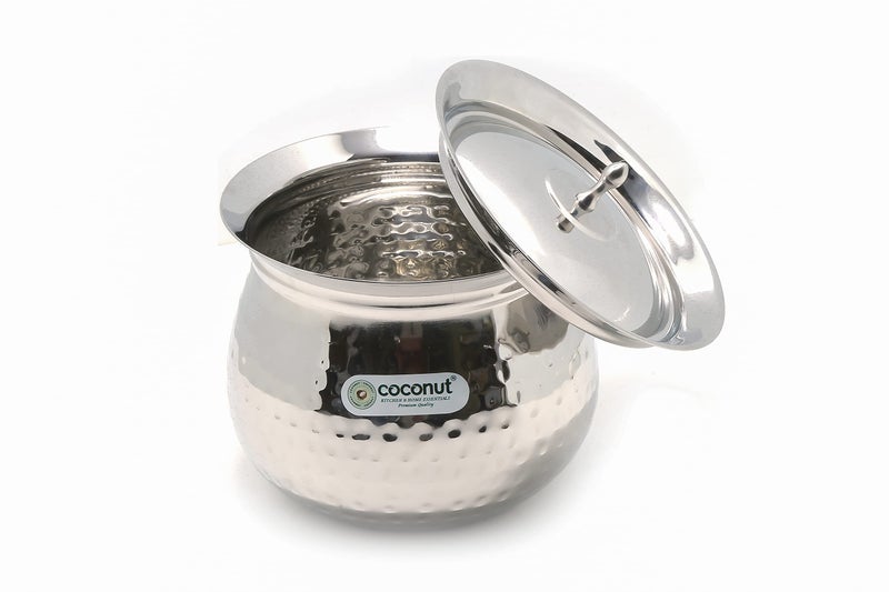 Coconut Gaze Hammered Stainless Steel Cookware Handi with Lids - 2 Units (Capacity - 850 & 1400 ML) - Image 4