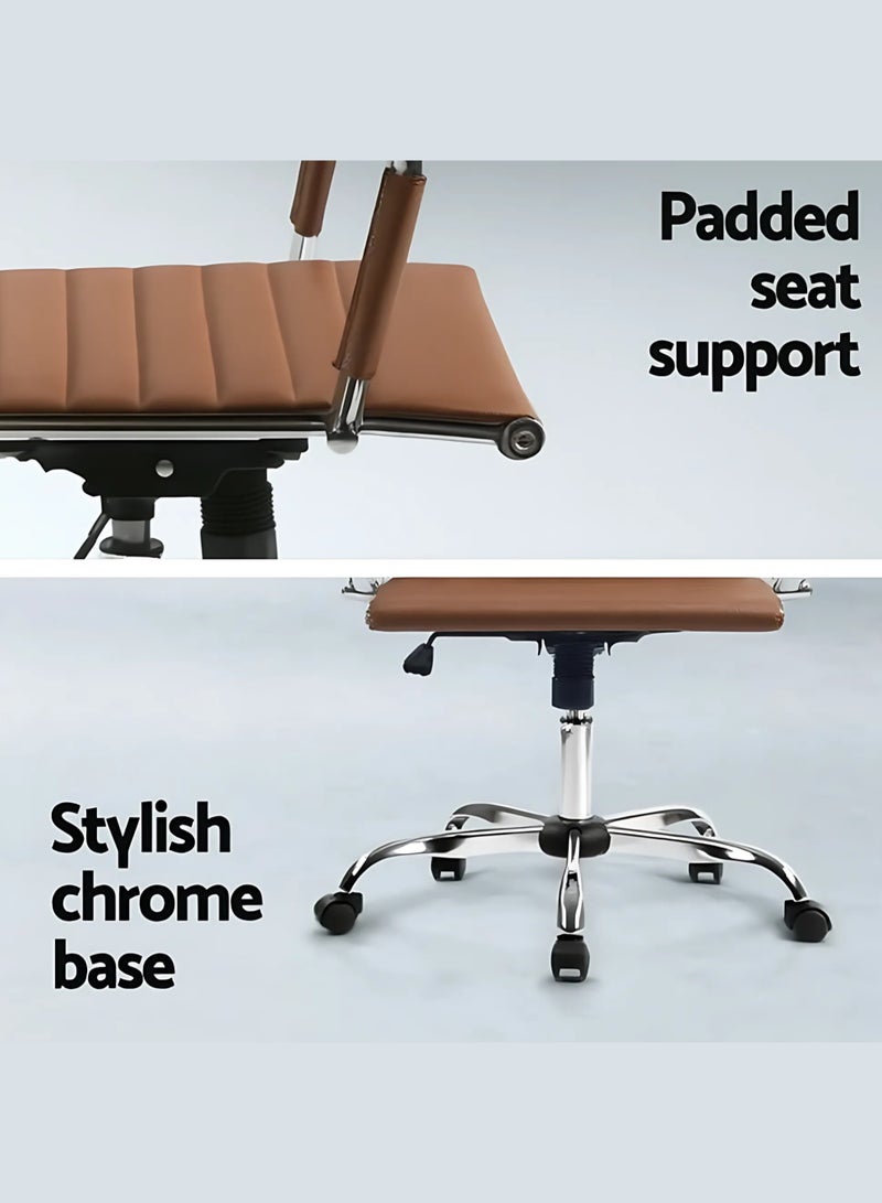 كستم ديكو كرسي مكتب مريح من الجلد البني - ظهر مرتفع، ارتفاع قابل للتعديل، مساند ذراع من الكروم، دوار وعجلات - مثالي للمنزل والمكتب - Image 3