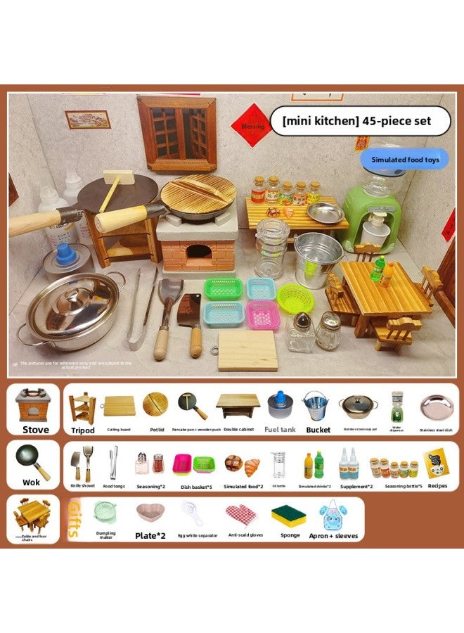 Children's Mini Kitchen Full Set Of Simulation Kitchenware Play House Parent-child Interactive Toys Creative Stall Food Play Gift Men