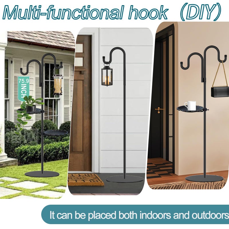 Vorriop Upgraded 74" Shepherd's Hook Stand plantï¼ŒBird Feederï¼ŒWind Chime Hanger Stand, Waterproof Metal & Adjustable-Height Standing Pole Holder for Lantern and Wreath, Indoor & Outdoorï¼ˆ2 Placement Racks) - Image 3