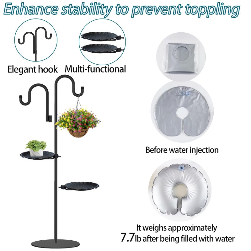 Vorriop Upgraded 74" Shepherd's Hook Stand plantï¼ŒBird Feederï¼ŒWind Chime Hanger Stand, Waterproof Metal & Adjustable-Height Standing Pole Holder for Lantern and Wreath, Indoor & Outdoorï¼ˆ2 Placement Racks) - Image 5
