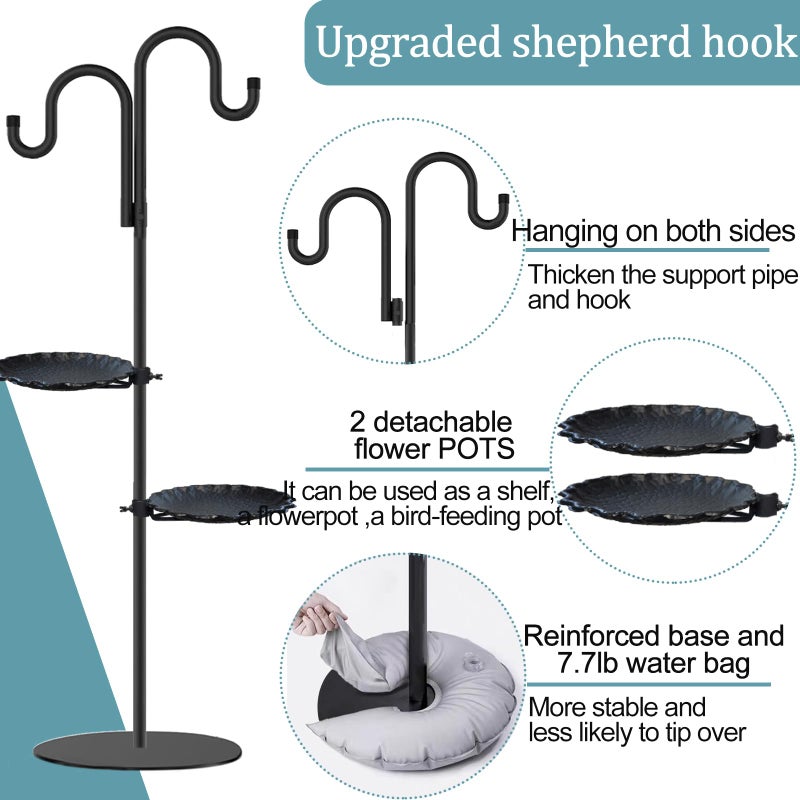 Vorriop Upgraded 74" Shepherd's Hook Stand plantï¼ŒBird Feederï¼ŒWind Chime Hanger Stand, Waterproof Metal & Adjustable-Height Standing Pole Holder for Lantern and Wreath, Indoor & Outdoorï¼ˆ2 Placement Racks) - Image 4
