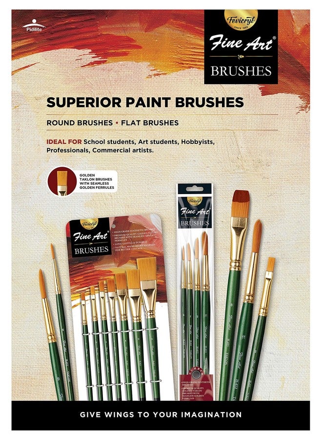 Fine Art Pidilite Fine Art, Paint Brushes, Flat Brushes for Painting, Set of 7, (Size: 1,2,3,4,5,6,8) - Image 3