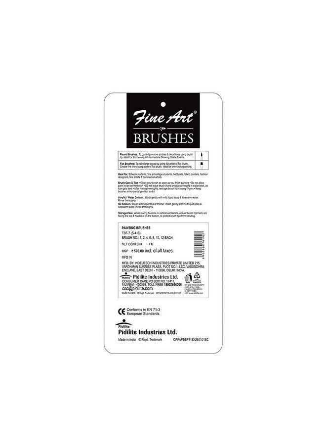 Fine Art Pidilite Fine Art, Paint Brushes, Flat Brushes for Painting, Set of 7, (Size: 1,2,3,4,5,6,8) - Image 2