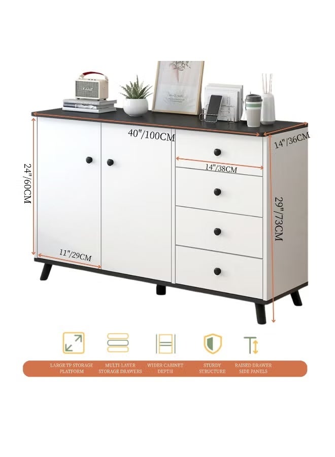 CityRiya-Long Chest of Drawers, Storage Tower with 4 Drawers, White Tall Dresser for Bedroom, 100cm Storage Cabinet, Large Storage Chest, Modern Nesting Tables for Living room, Office, Kitchen, (GLC104) - Image 4