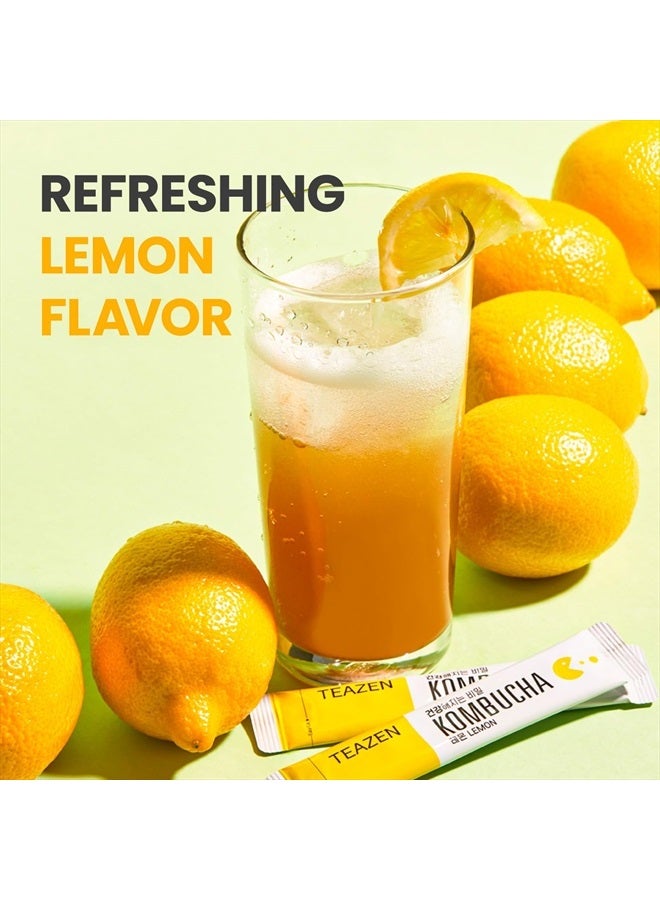 TEAZEN Lemon Kombucha Tea, Live Probiotics & Postbiotics, Sugar Free, Low Caffeine, Sparkling Fermented Kombucha Powder from Korea, 30 Sticks, 5.29oz - Image 2