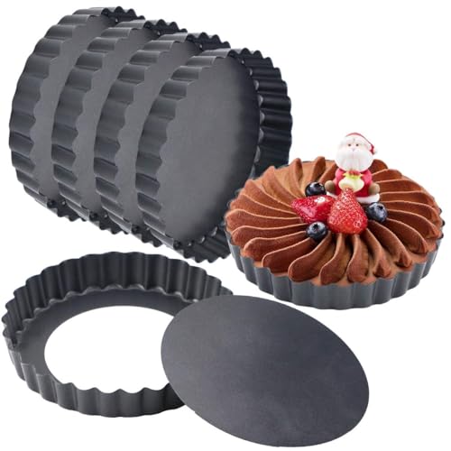 Hslife 6 Pack 5 Inch Mini Tart Pans with Removable Bottom, Nonstick Round Quiche Pan Heavy Duty Fluted Sides for Tartlets, Mousse Cakes, Dessert Baking - Image 1