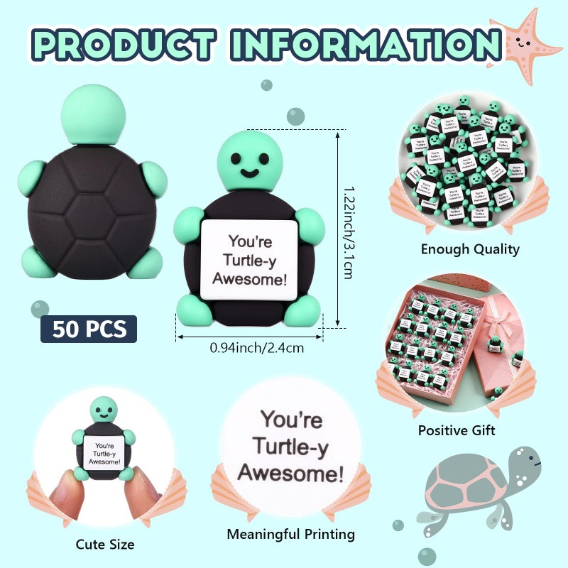 Gejoy 50 Pcs Mini Rubber Turtle Toys Positive Gifts Turtle Figures Decorations And Encouragement Birthday Motivational Gifts For Colleague Staff Teacher - Image 2