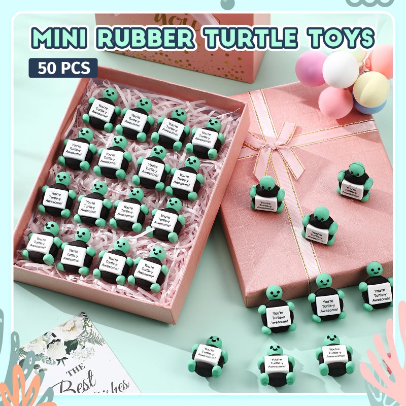 Gejoy 50 Pcs Mini Rubber Turtle Toys Positive Gifts Turtle Figures Decorations And Encouragement Birthday Motivational Gifts For Colleague Staff Teacher - Image 3