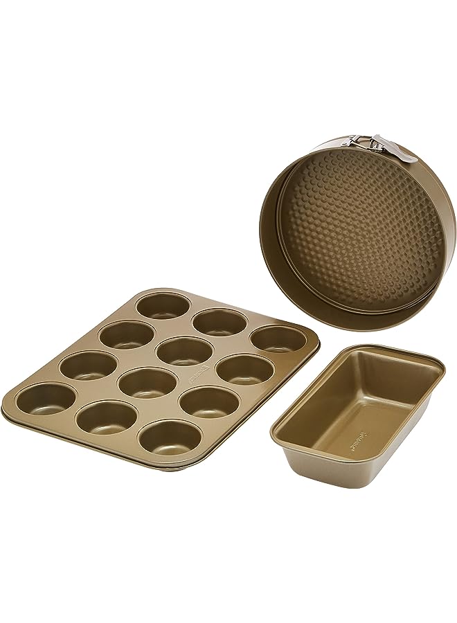 BERGNER BAKERIGHT PRO 3PC BAKEWARE SET, CARBON STEEL, BG37133GD, GREENISH GOLD - Image 1