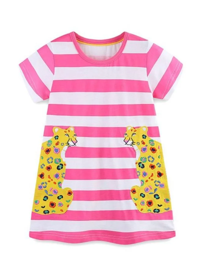 YUNIQEE Pink A-Line Crew Neck Printed Dress