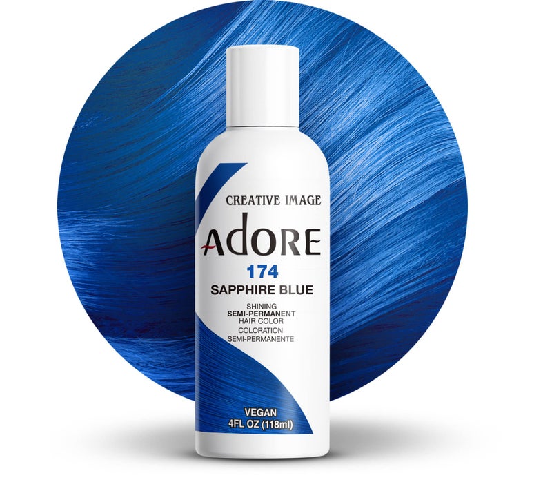 Adore Semi Permanent Hair Color (174 Sapphire Blue) | Vegan & Cruelty-Free Blue Hair Dye | No Ammonia, No Peroxide, No Alcohol | 4 Fl Oz (Pack of 1) - Image 1