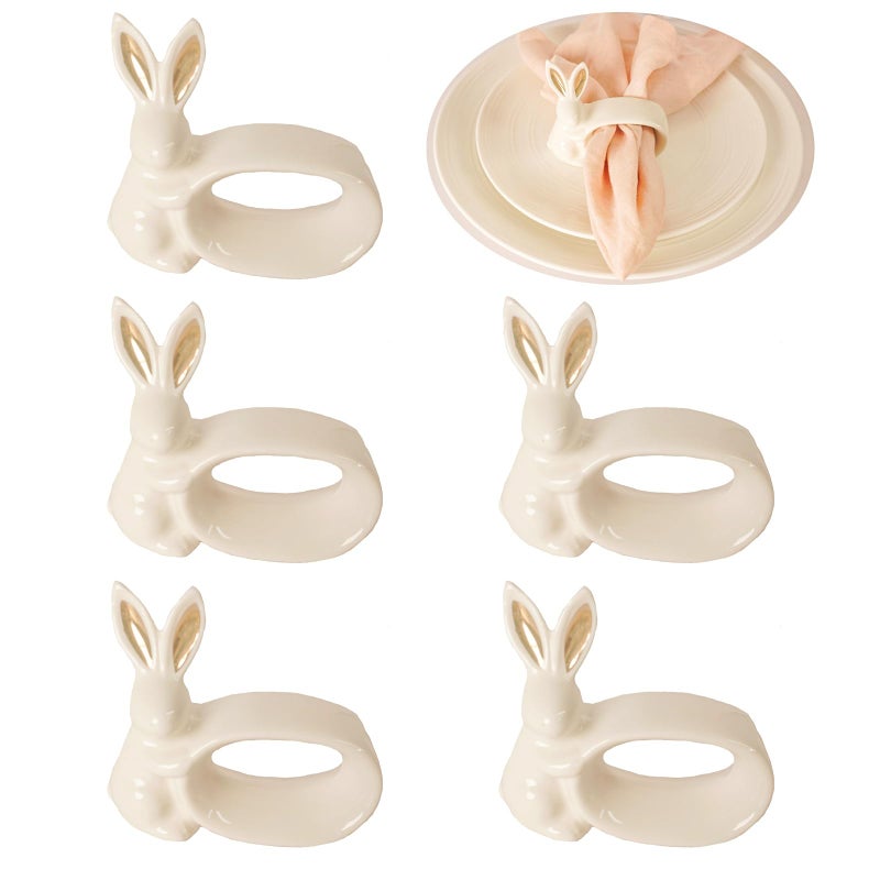 Utalek Easter Bunny Porcelain Napkin Rings Set of 6, Rabbit Napkin Ring Holders, White Bunny Ceramic Napkin Rings for Easter, Spring Party, Banquet, Dinner, Wedding Table Decor - Image 1