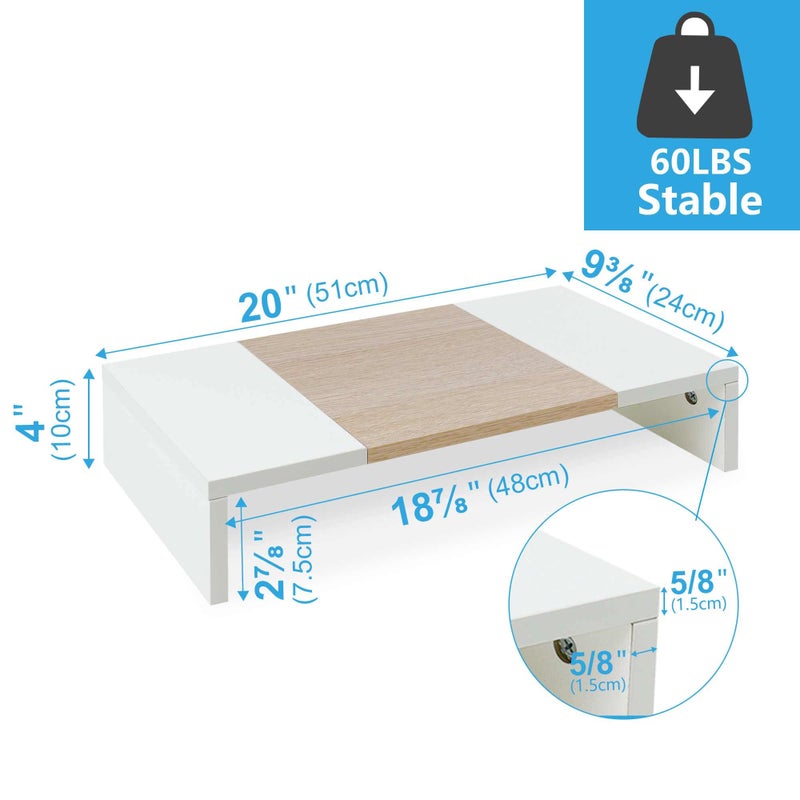 TEAMIX 20 Inch Monitor Stand Riser, Wooden Desktop Riser for TV/PC/Laptop/Printer, Cozy Monitor Riser with Storage, Laptop Shelf for Home Office - Image 4