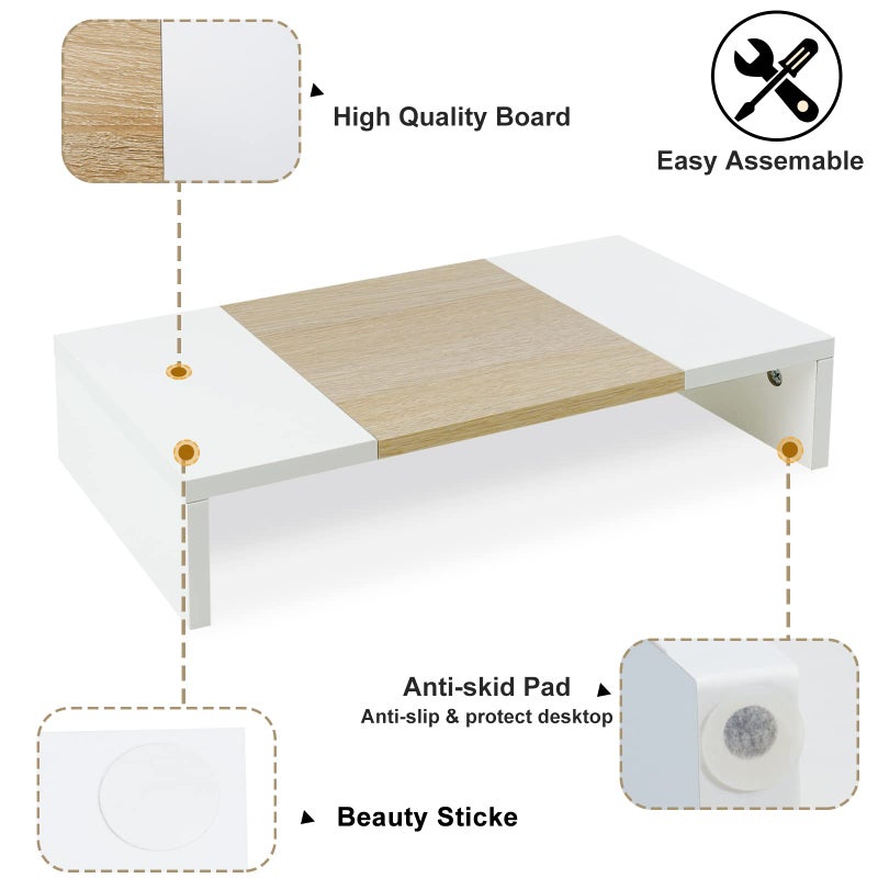 TEAMIX 20 Inch Monitor Stand Riser, Wooden Desktop Riser for TV/PC/Laptop/Printer, Cozy Monitor Riser with Storage, Laptop Shelf for Home Office - Image 3