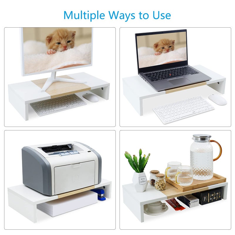 TEAMIX 20 Inch Monitor Stand Riser, Wooden Desktop Riser for TV/PC/Laptop/Printer, Cozy Monitor Riser with Storage, Laptop Shelf for Home Office - Image 2