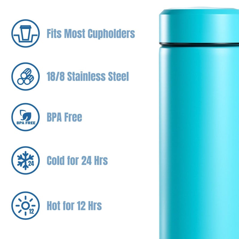 PARACITY Insulated Water Bottle, 15 oz Stainless Steel Water Bottles for Double Wall Vacuum Hot Drinks, Metal Water Bottle Keeps Hot for 12 Hrs, Cold for 24 Hrs, for Coffee, Tea (light blue) - Image 4