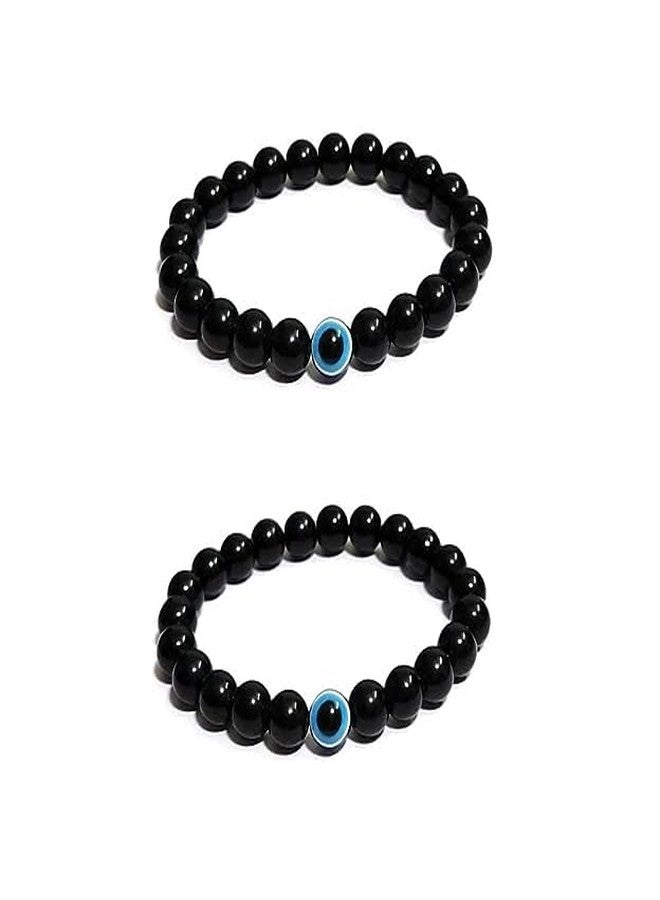 BEAUTIVIA Evil Eye Bracelet Men Women Unisex Beads Moti Nazar Natural Healing Protection Bracelet Black (Pack of 2 Pcs) - Image 1