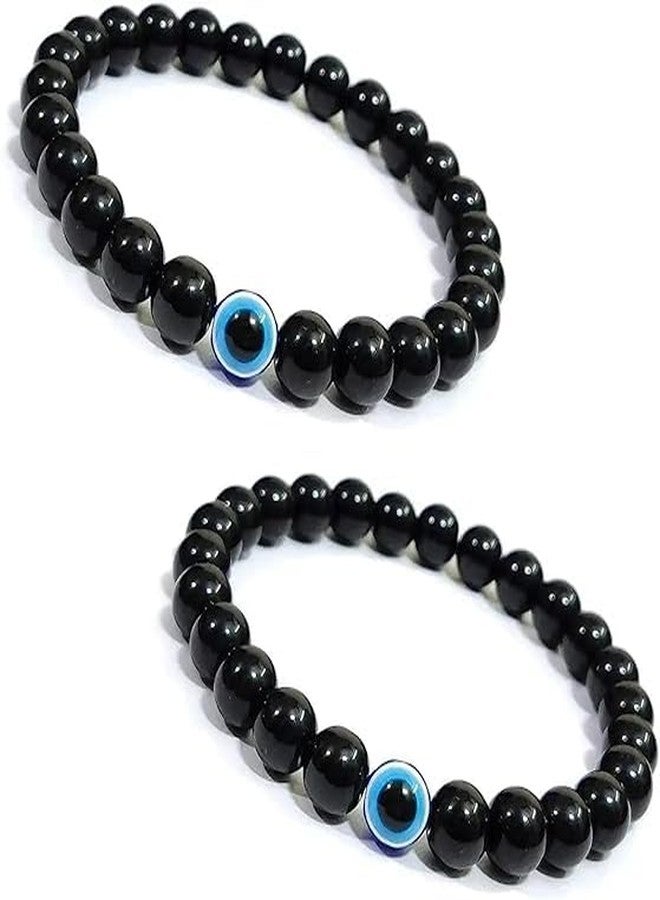 BEAUTIVIA Evil Eye Bracelet Men Women Unisex Beads Moti Nazar Natural Healing Protection Bracelet Black (Pack of 2 Pcs) - Image 3