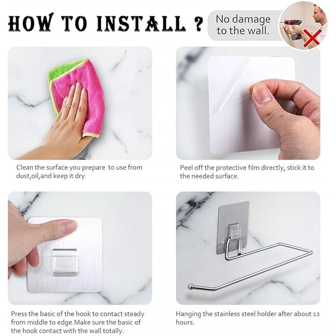 ULTRAZON ULTRAZON Stainless Steel Toilet Paper Roll Holder with Magic Sticker Pad Toilet Paper Holder Tissue Holder Suitable for Kitchen and Bathroom Accessories Pack of 1 - Image 4
