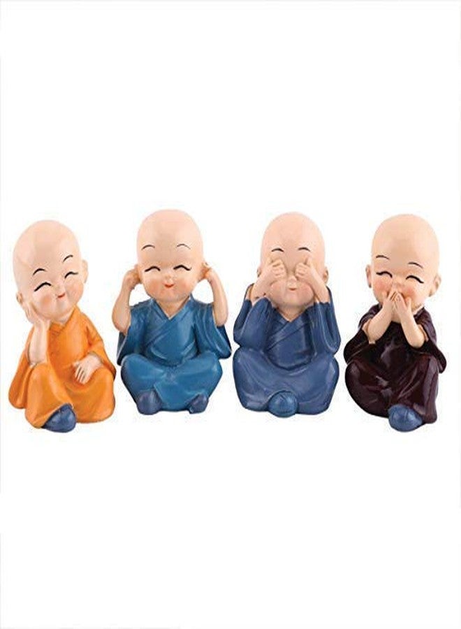NRSON® Resin Colorful 4 Buddha Monk Figurines Showpiece for Home and Car Interior Decor (Multicolour, Standard), Set of 4/4 Pic - Image 1