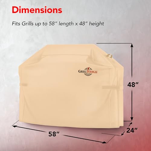 GrillTough Heavy Duty BBQ Grill Cover for Outdoor Grill, 58 Inch – Waterproof, Weather Resistant, UV & Fade Resistant with Adjustable Straps – Gas Grill Cover for Weber, Genesis, Charbroil, etc. Tan - Image 2