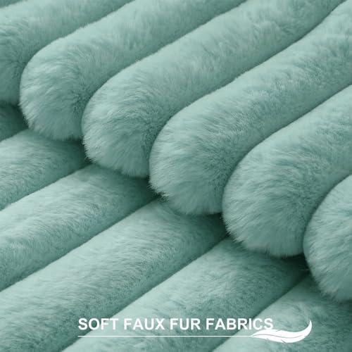 Pallene Faux Fur Plush Throw Pillow Covers 18x18 Set of 2 Luxury Soft Fluffy Striped Decorative Pillow Covers for Sofa Couch Living Room Aqua - Image 3